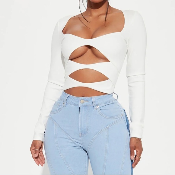 NWT! Fashion Nova Maryann Cut Out Bodysuit - White - Picture 3 of 6